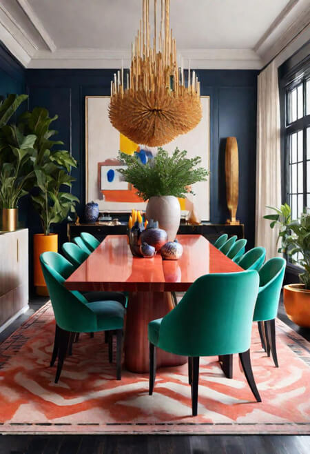 Colorful dining room with black walls