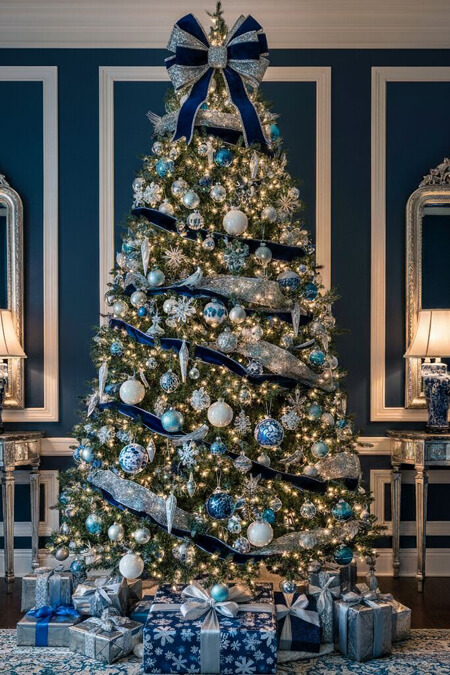 Blue and silver Christmas tree