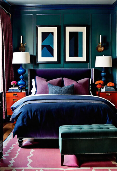 jewel tone bedroom purple navy teal