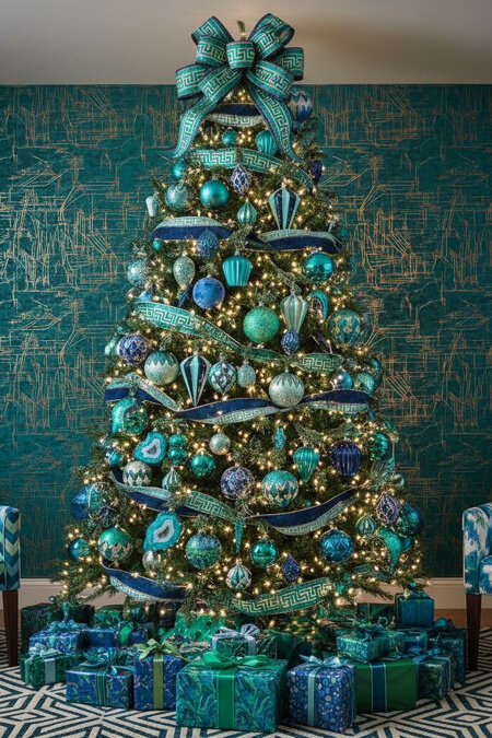 Gorgeous Christmas tree in a blue and green color scheme