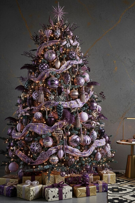 Christmas tree with purple decor