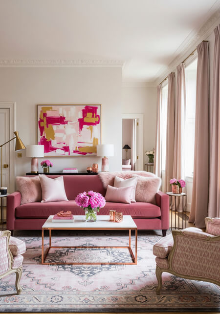 pink decorating ideas living room