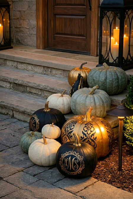 Elegantly decorated pumpkins