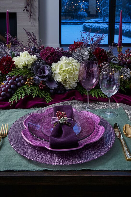 Purple Christmas tablescape decorating ideas