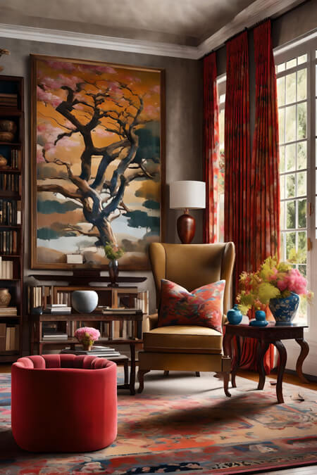 Large focal point art in a traditional room