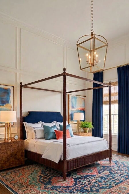 Bedroom with a tall ceiling