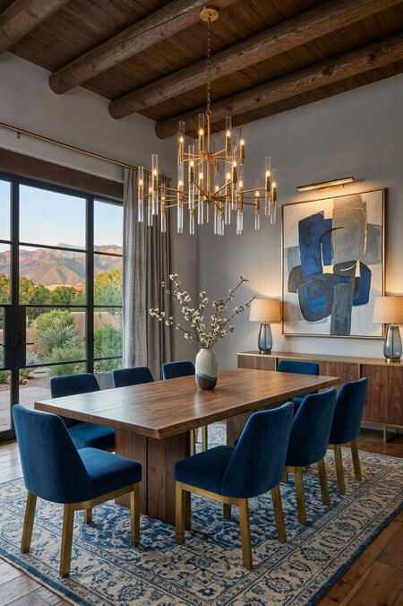 Blue and gray dining room