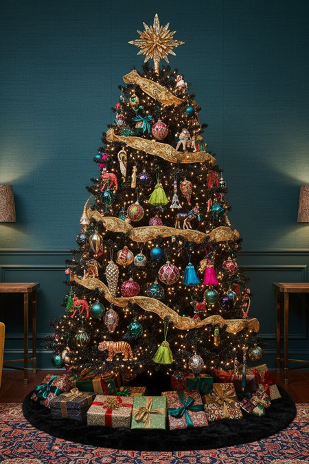 Colorful black Christmas tree