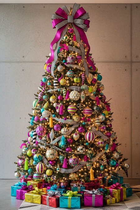 Colorfully decorated Christmas tree