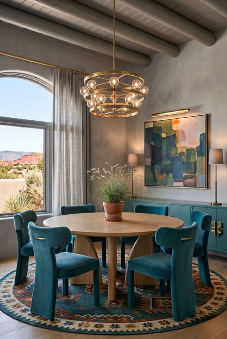 Teal and gray dining room