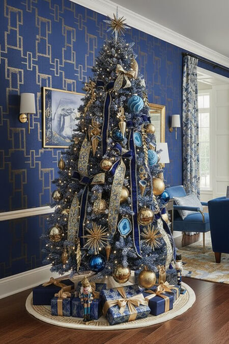 blue gold ornaments