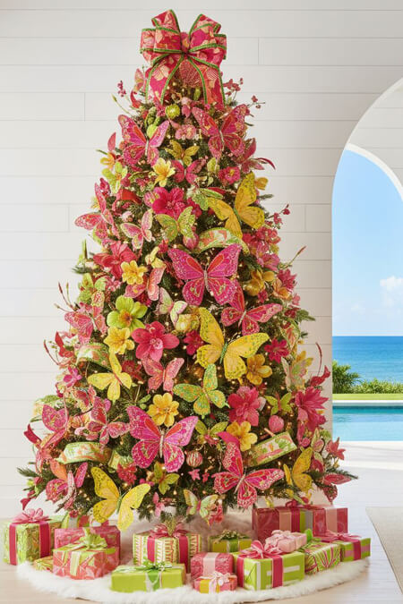Pink and yellow butterfly Christmas tree