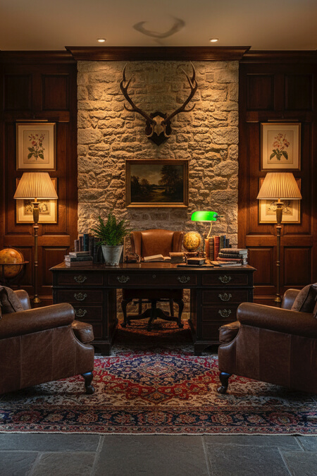 3english country home office with stone wall