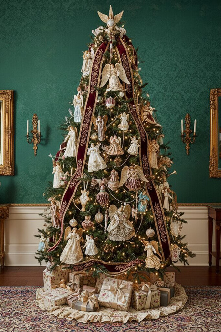 Traditional Christmas tree with angel ornaments