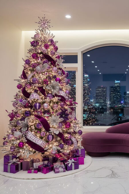 Elegant purple Christmas tree decorating ideas