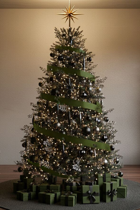 Modern Christmas tree with olive green and black