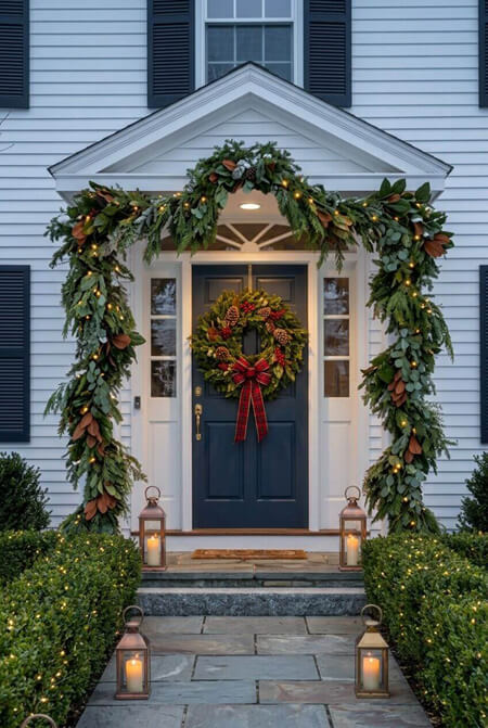 Classic porch with elegant Christmas decor