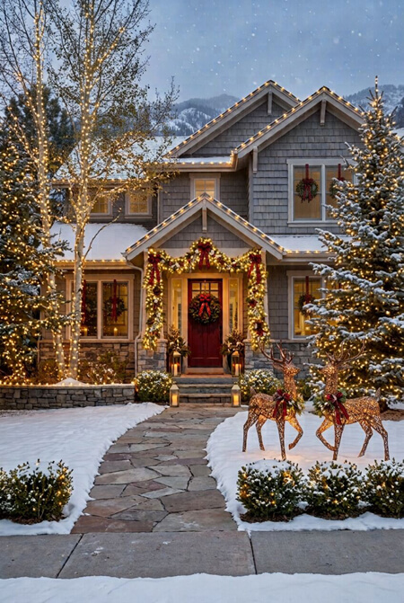 Elegant rustic home decorated for Christmas