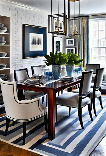 white painted brick wall dining room