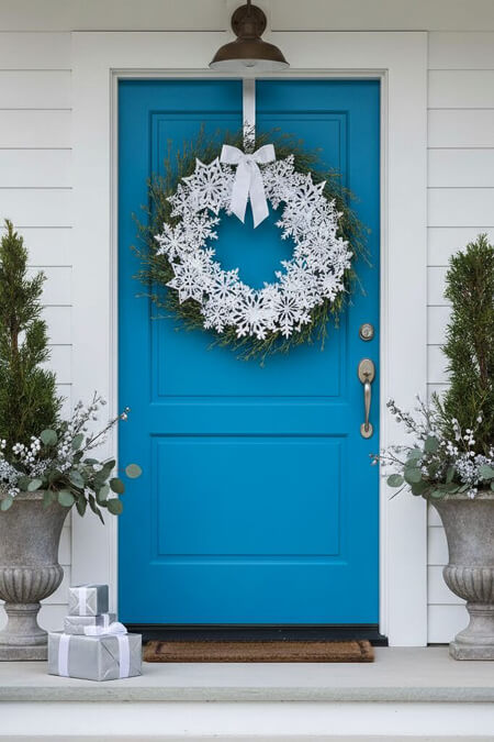 Christmas wreath decorate with snowflakes