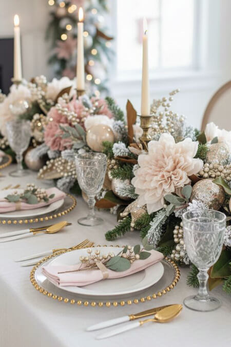 pink Christmas tablescape
