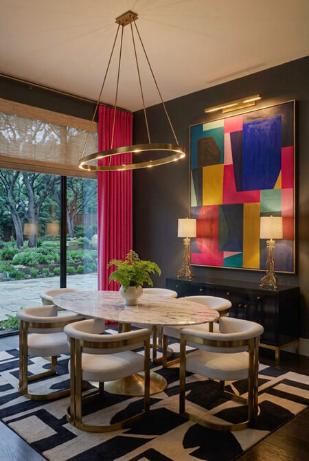 bold colorful black white modern dining room