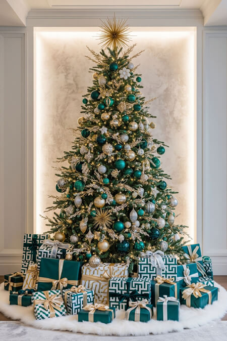 Teal and gold Christmas tree
