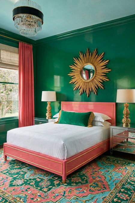 green pink bedroom