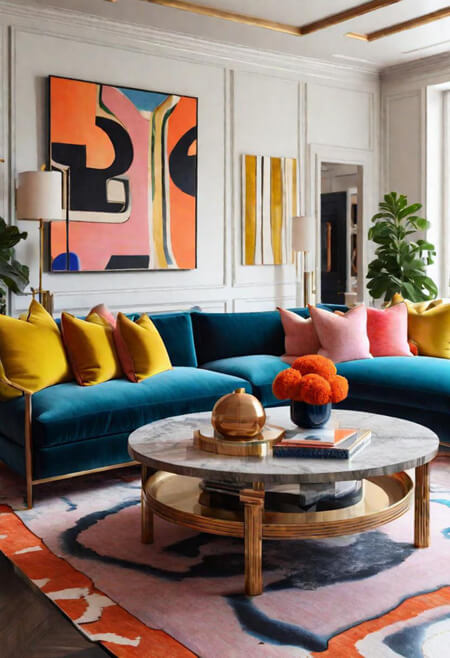 Living room with bright and bold colors