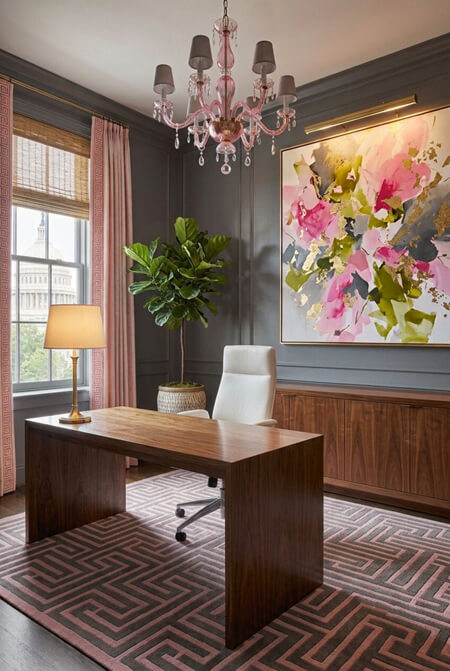 Pink and gray home office
