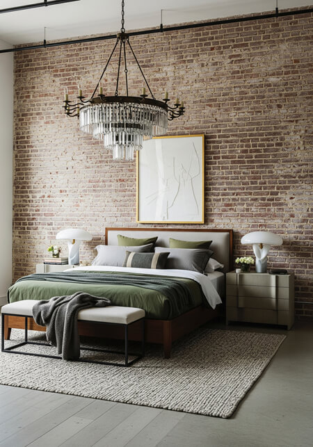 Bedroom with brick accent wall