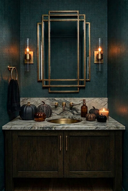 Bathroom decorated for Halloween