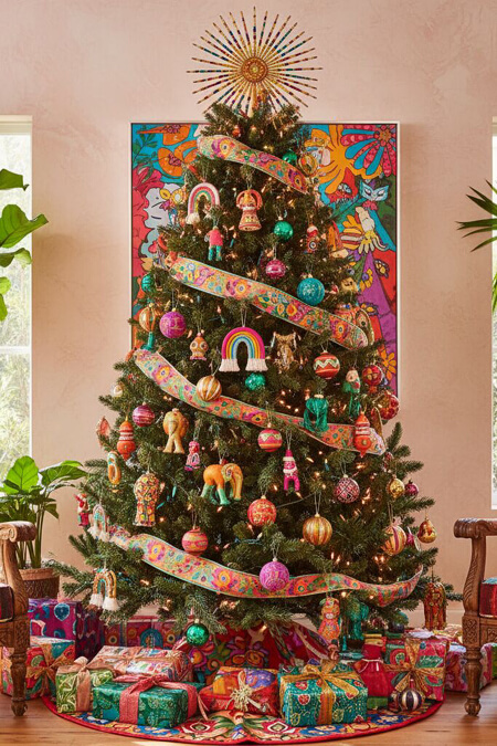 Fun colorful Christmas tree decorating ideas