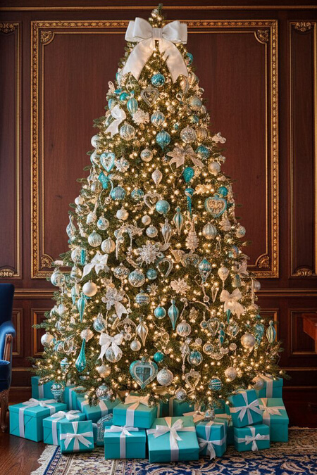 Christmas tree with vibrant aqua decor