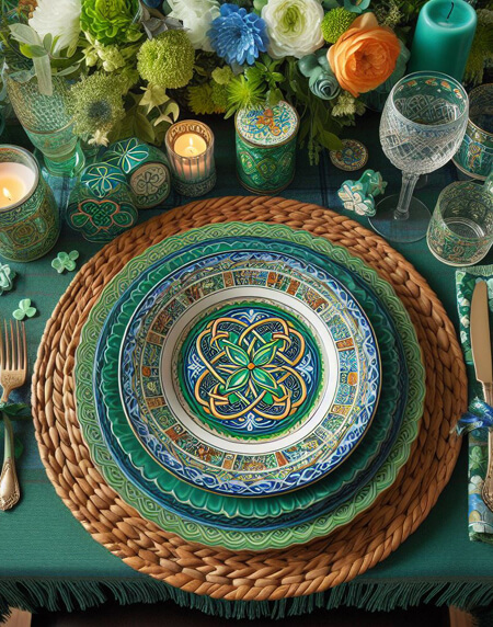 Dining table decorated for St. Patrick's Day