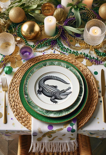 Alligator Dinner Plate Mardi Gras Tablescape