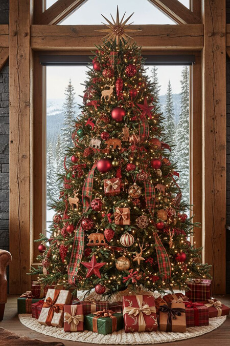 Rustic red Christmas tree