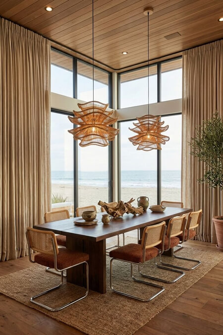 Modern neutral beach house dining room