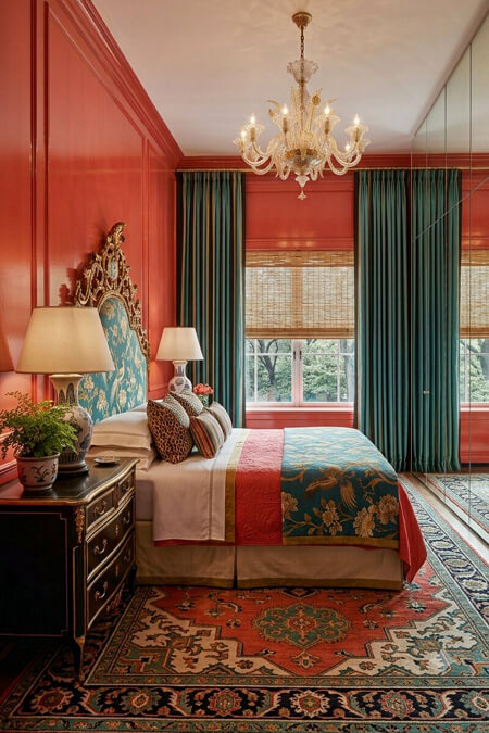 bold red updated traditional bedroom