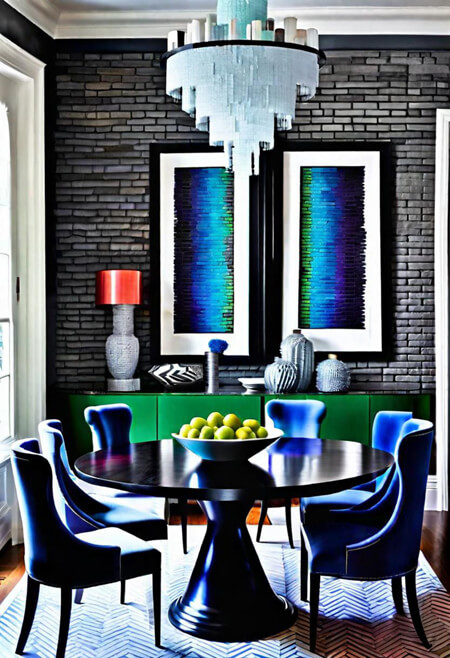 gray painted brick wall dining room