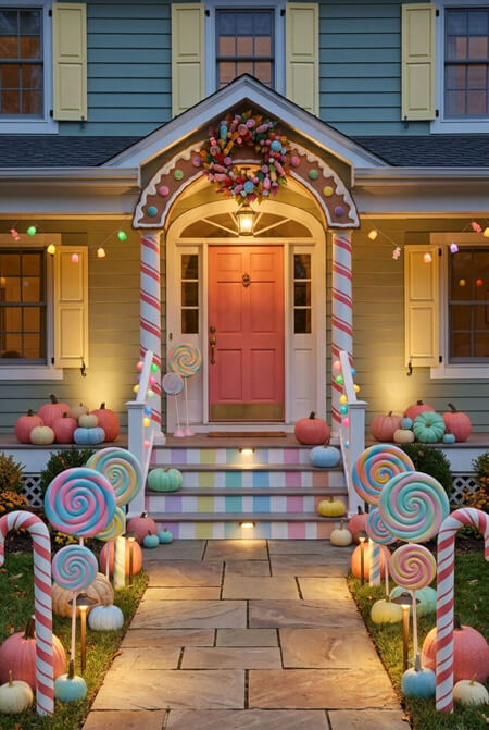 Candy themed Halloween porch