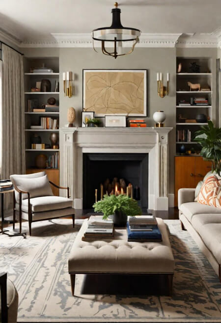 Neutral eclectic maximalist living room decorating ideas