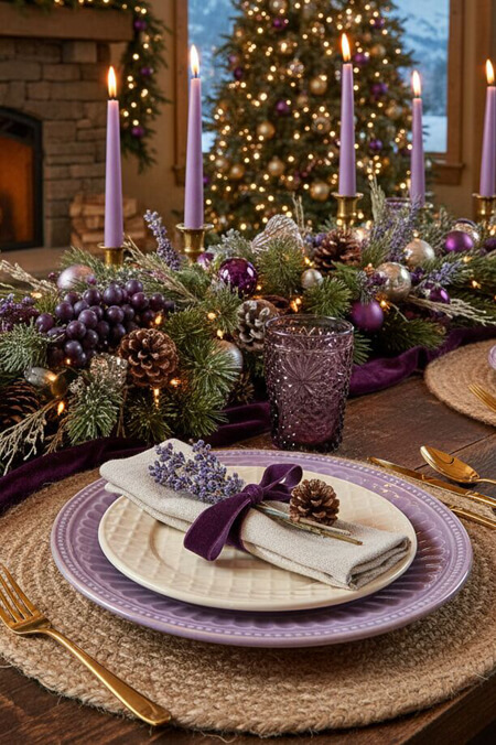 Lavender Christmas tablescape decorating ideas