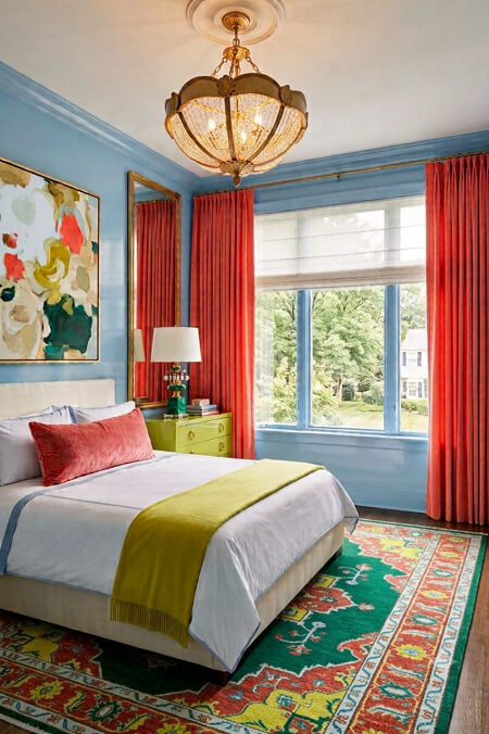 orange green yellow blue bedroom