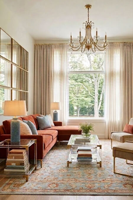 small living room rust sectional