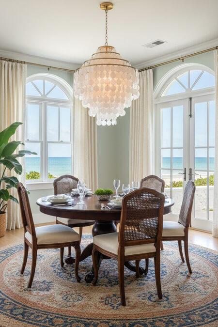 Traditional style dining room in a beach house
