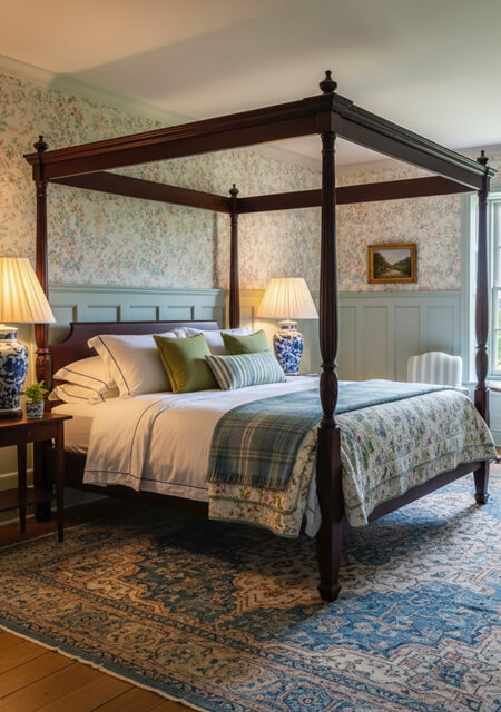 englsh country bedroom with canopy bed