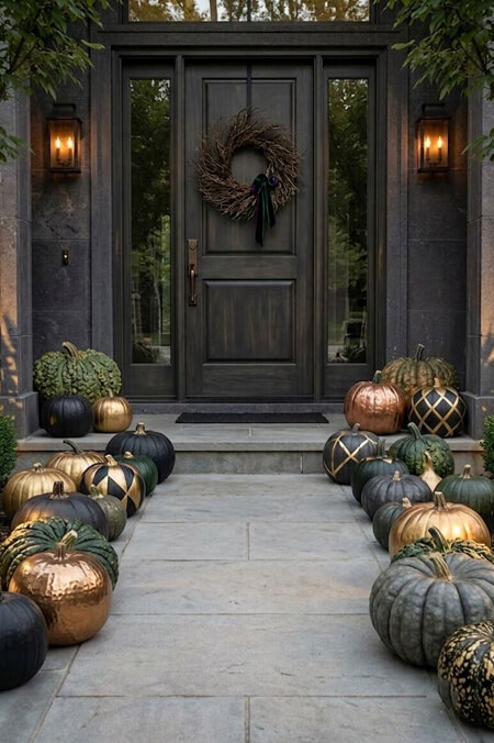 Front porch decorated for Halloween