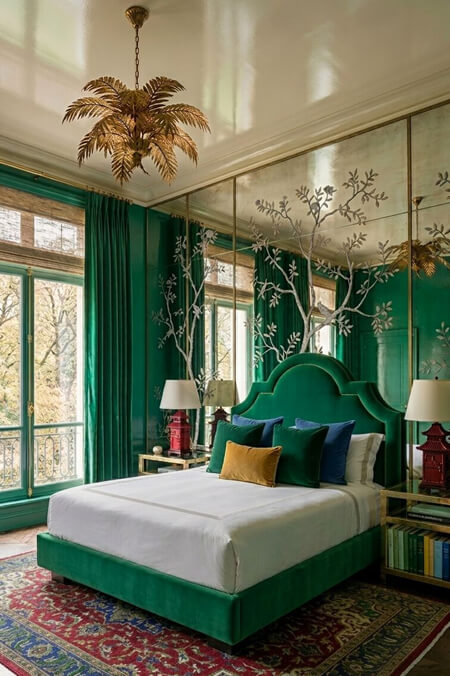 green bedroom mirror wall