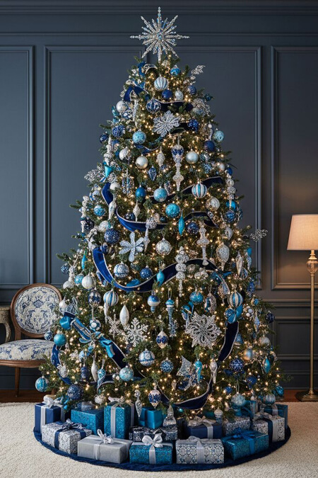 Silver and blue Christmas tree